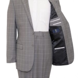 Windowpane Gray-Blue Modern Fit Two Button Wool Suit Inside Lining