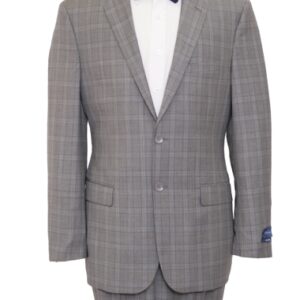 Windowpane Gray-Blue Modern Fit Two Button Wool Suit