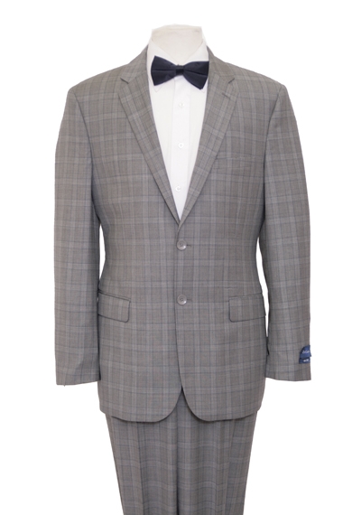 Windowpane Gray-Blue Modern Fit Two Button Wool Suit Windowpane Gray-Blue Modern Fit Two Button Wool Suit