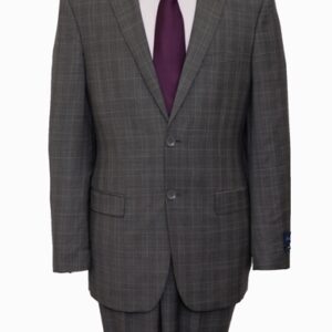 Windowpane Pattern Dark Grey Two Button Modern Fit Wool Suit