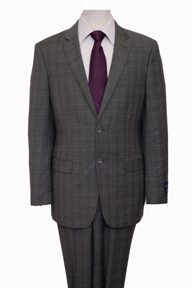 Windowpane Pattern Dark Grey Two Button Modern Fit Wool Suit Windowpane Pattern Dark Grey Two Button Modern Fit Wool Suit