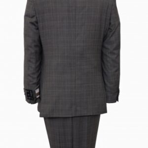 Windowpane Pattern Dark Grey Two Button Modern Fit Wool Suit Back