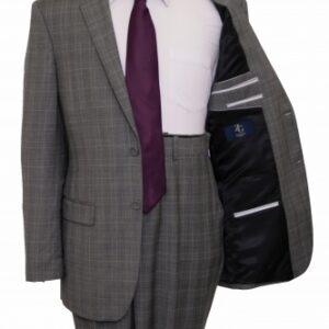 Windowpane Pattern Dark Grey Two Button Modern Fit Wool Suit Inside Lining
