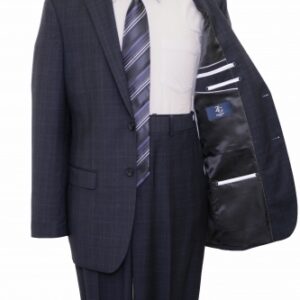 Classic Windowpane Navy Two Button Modern Fit Wool Suit Inside Lining