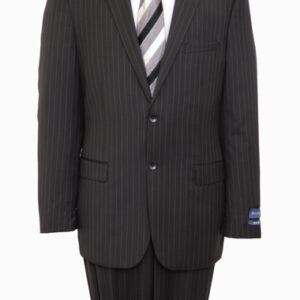Classic Pinstripe Black Modern Fit Two Button 100% Wool Suit