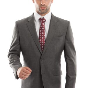Classic Dark Grey Modern Fit 2 ButtonTwo Piece Wool Suit