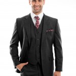 Class Black Modern Fit Two Button Three Piece Wool Suit