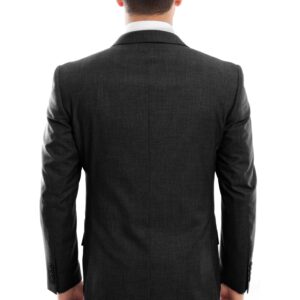 Class Black Modern Fit Two Button Three Piece Wool Suit Back View