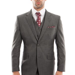 Dark Gray Modern Fit Two Button Three Piece Wool Suit
