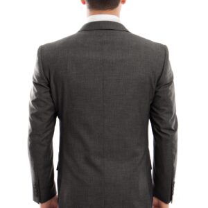 Dark Gray Modern Fit Two Button Three Piece Wool Suit Back View