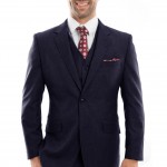 Navy Modern Fit Two Button Three Piece Wool Suit