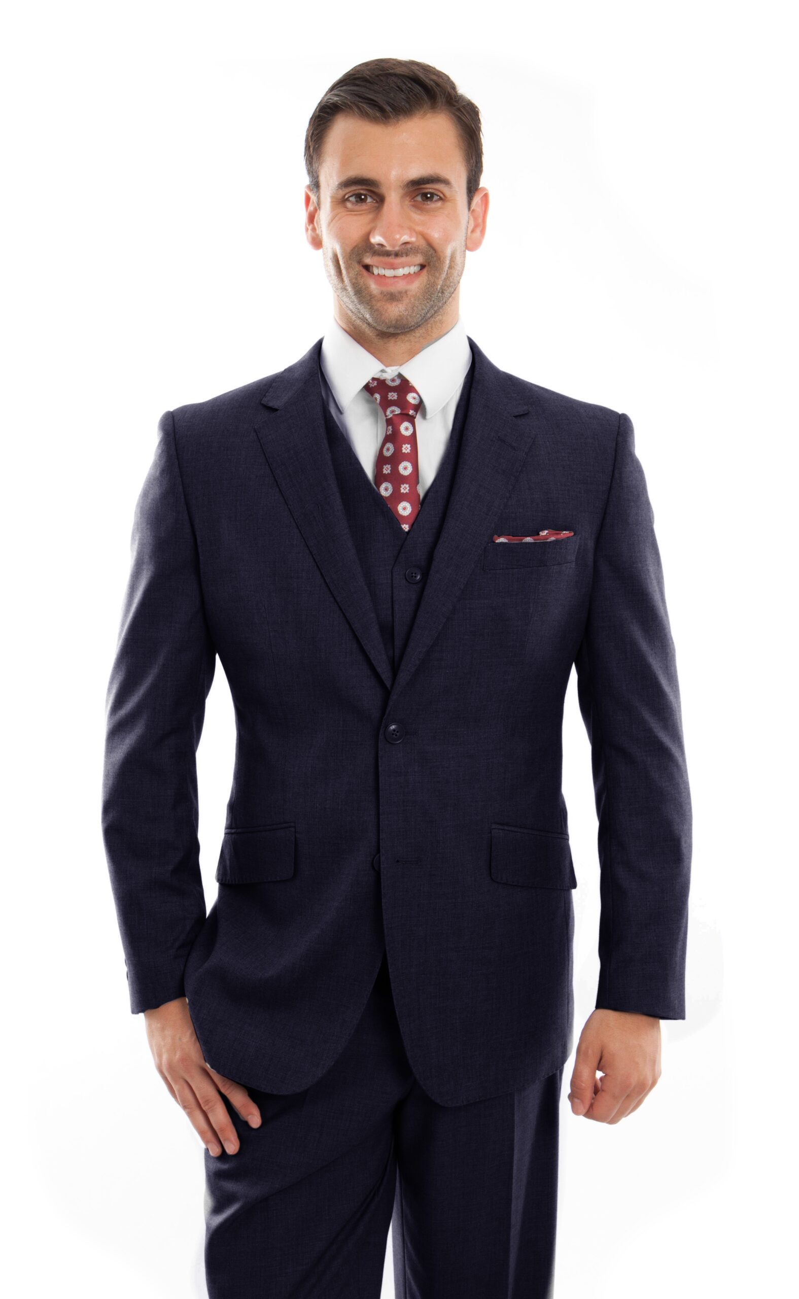 Navy Modern Fit Two Button Three Piece Wool Suit Navy Modern Fit Two Button Three Piece Wool Suit