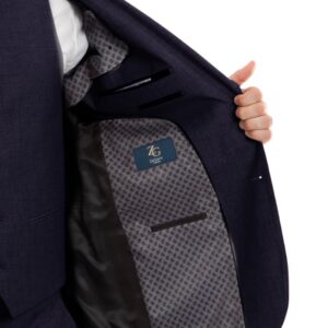 Navy Modern Fit Two Button Three Piece Wool Suit Inside Lining