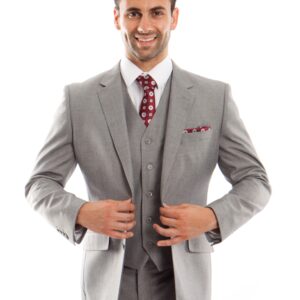 Gray Three Piece Modern Fit Two Button Wool Suit