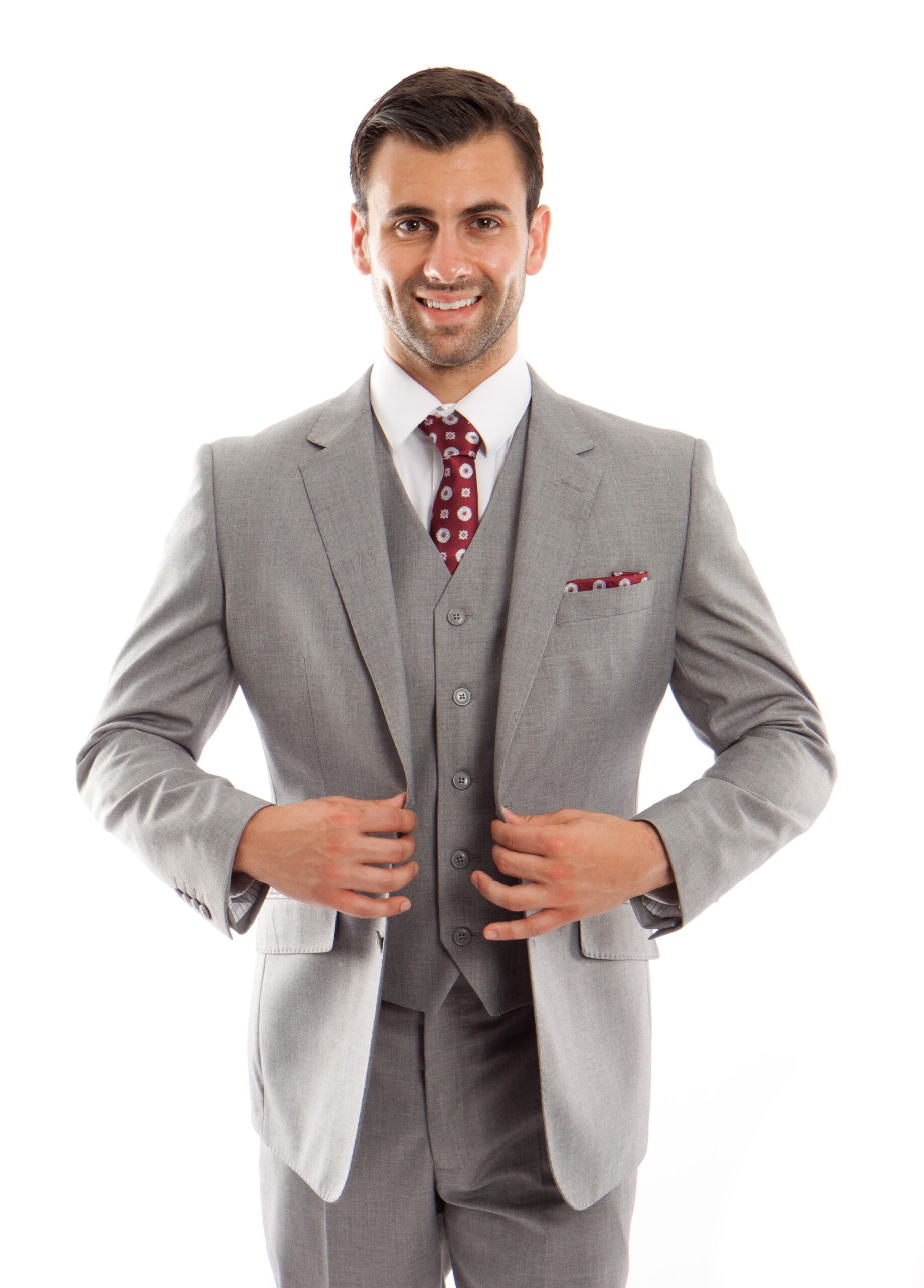 Gray Three Piece Modern Fit Two Button Wool Suit Gray Three Piece Modern Fit Two Button Wool Suit