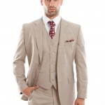 Tan Three Piece Modern Fit Two Button Wool Suit
