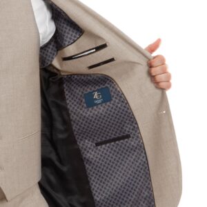 Tan Three Piece Modern Fit Two Button Wool Suit Inside Lining