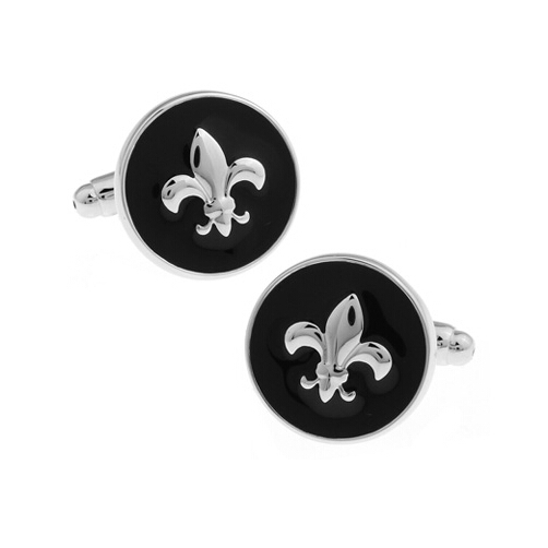 Silver on Black Fleur-de-Lis Cuff Links