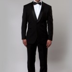 One Button Black Tuxedo with Black Satin Shawl Collar-0