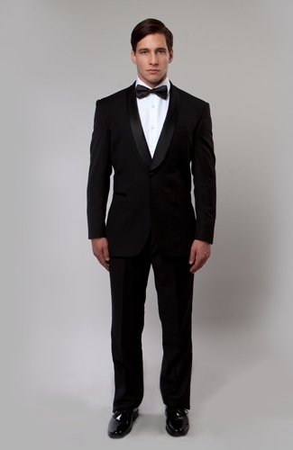One Button Black Tuxedo with Black Satin Shawl Collar-0 One Button Black Tuxedo with Black Satin Shawl Collar-0