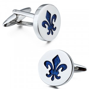 Blue on Silver Fleur-de-Lis Cuff Links