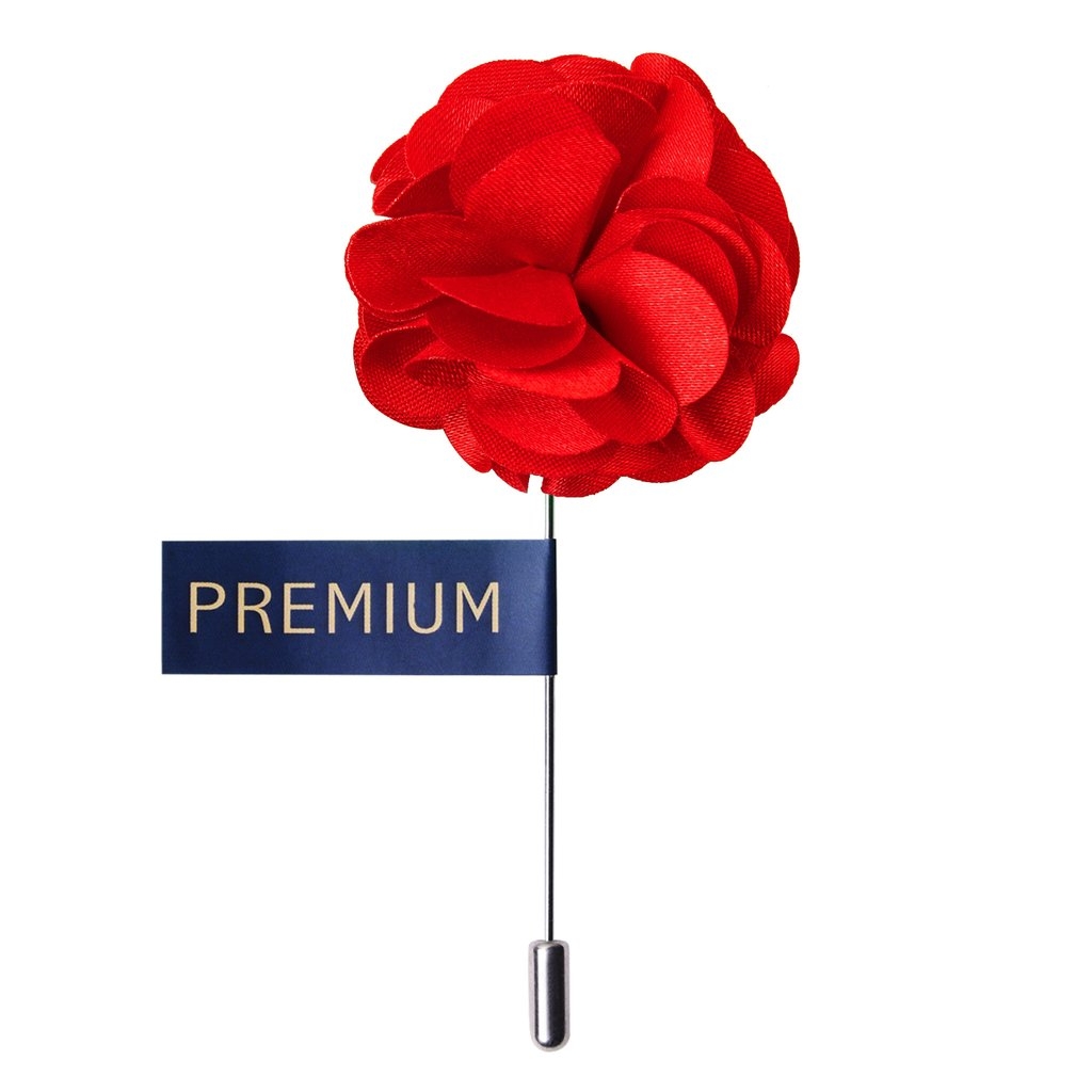Red Premium Fabric Flower Lapel Pin
