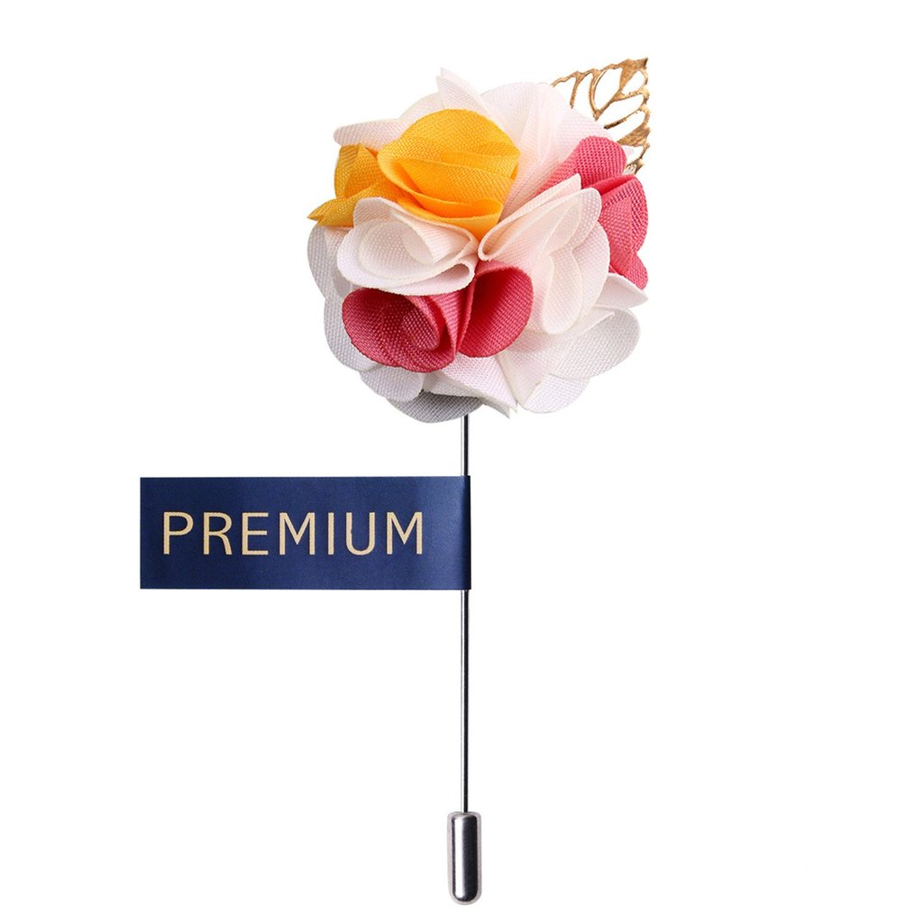 Mixed Color White Bouquet Fabric Flower Lapel Pin-0