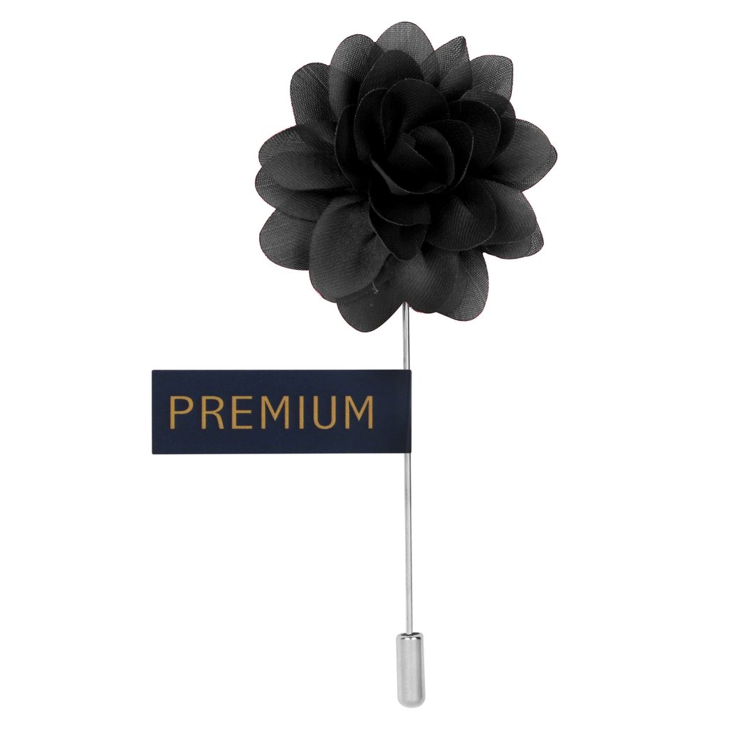 Black Fabric Flower Lapel Pin-0