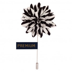 Black and White Fabric Flower Lapel Pin-0