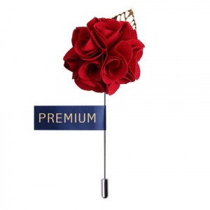 Red Rose Fabric Flower Lapel Pin-0