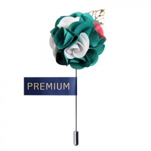 Green and White Rose Fabric Flower Lapel Pin-0