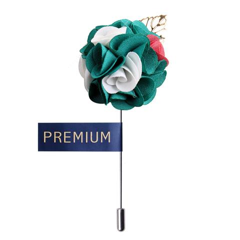 Green and White Rose Fabric Flower Lapel Pin-0