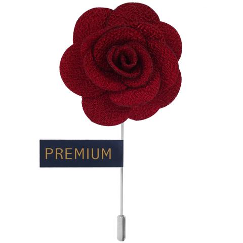 Simple Wine Red Fabric Flower Lapel Pin-0