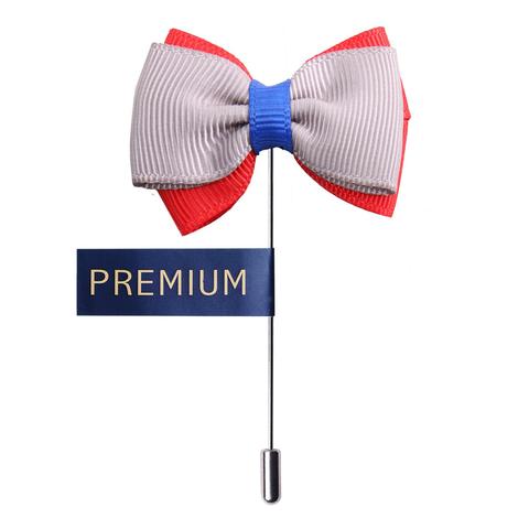 Red and White Fabric Bow Tie Lapel Pin-0