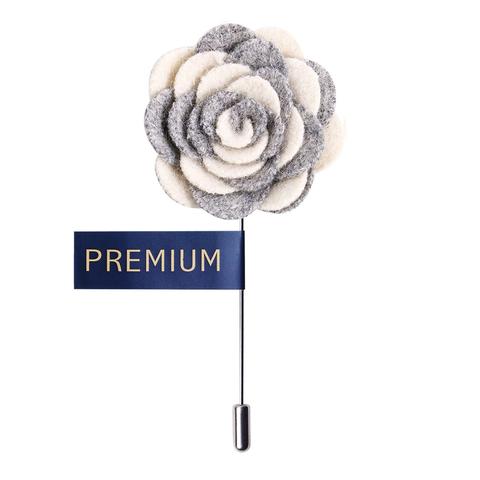 Simple Gray and White Fabric Flower Lapel Pin-0