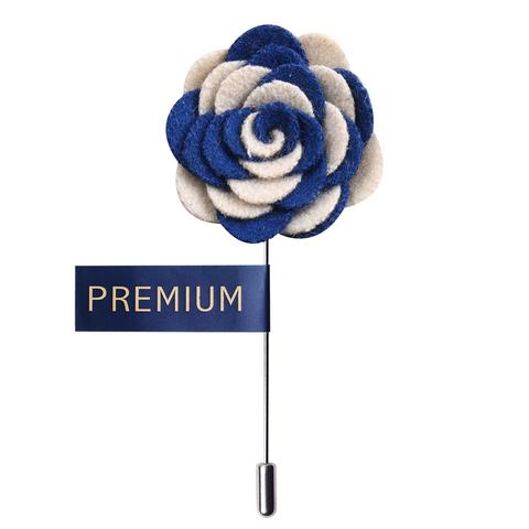 Simple Blue and White Fabric Flower Lapel Pin-0