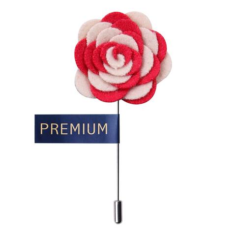 Simple Red and White Fabric Flower Lapel Pin-0