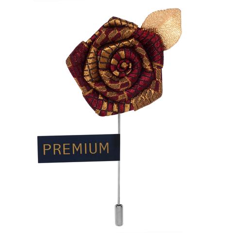 Red and Gold Folded Fabric Flower Lapel Pin-0