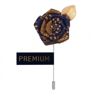 Blue and Gold Folded Fabric Flower Lapel Pin-0