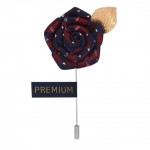 Wine and Blue Folded Fabric Flower Lapel Pin-0