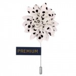 White with Black Polka Dots Fabric Flower Lapel Pin-0