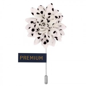 White with Black Polka Dots Fabric Flower Lapel Pin-0