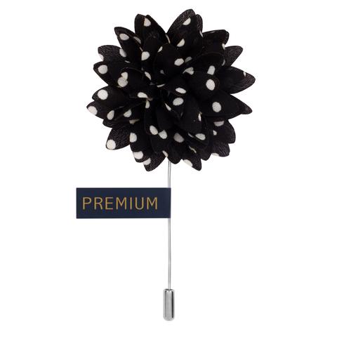 Black with White Polka Dots Fabric Flower Lapel Pin-0