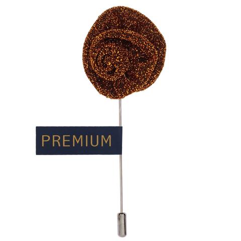 Brown Circular Fabric Flower Lapel Pin-0