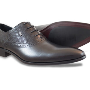 Moretti Black Oxford Shoe with Checkered Pattern-0