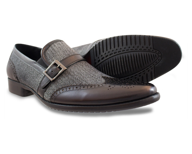Moretti Black Leather and Gray Twill Tweed Loafer-0 Moretti Black Leather and Gray Twill Tweed Loafer-0