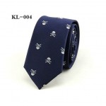 Navy Tie with White Bones and Skulls