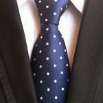 Navy Tie with White Polka Dots