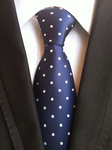 Navy Tie with White Polka Dots
