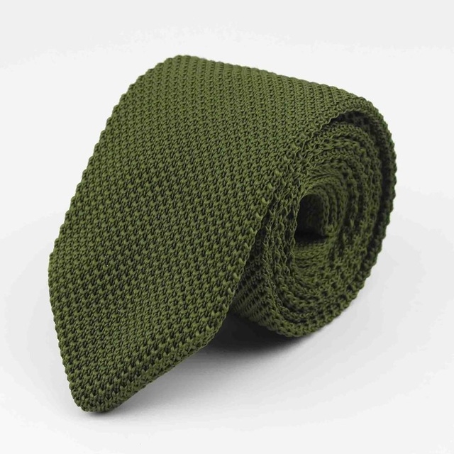Olive Green Knit Skinny Tie